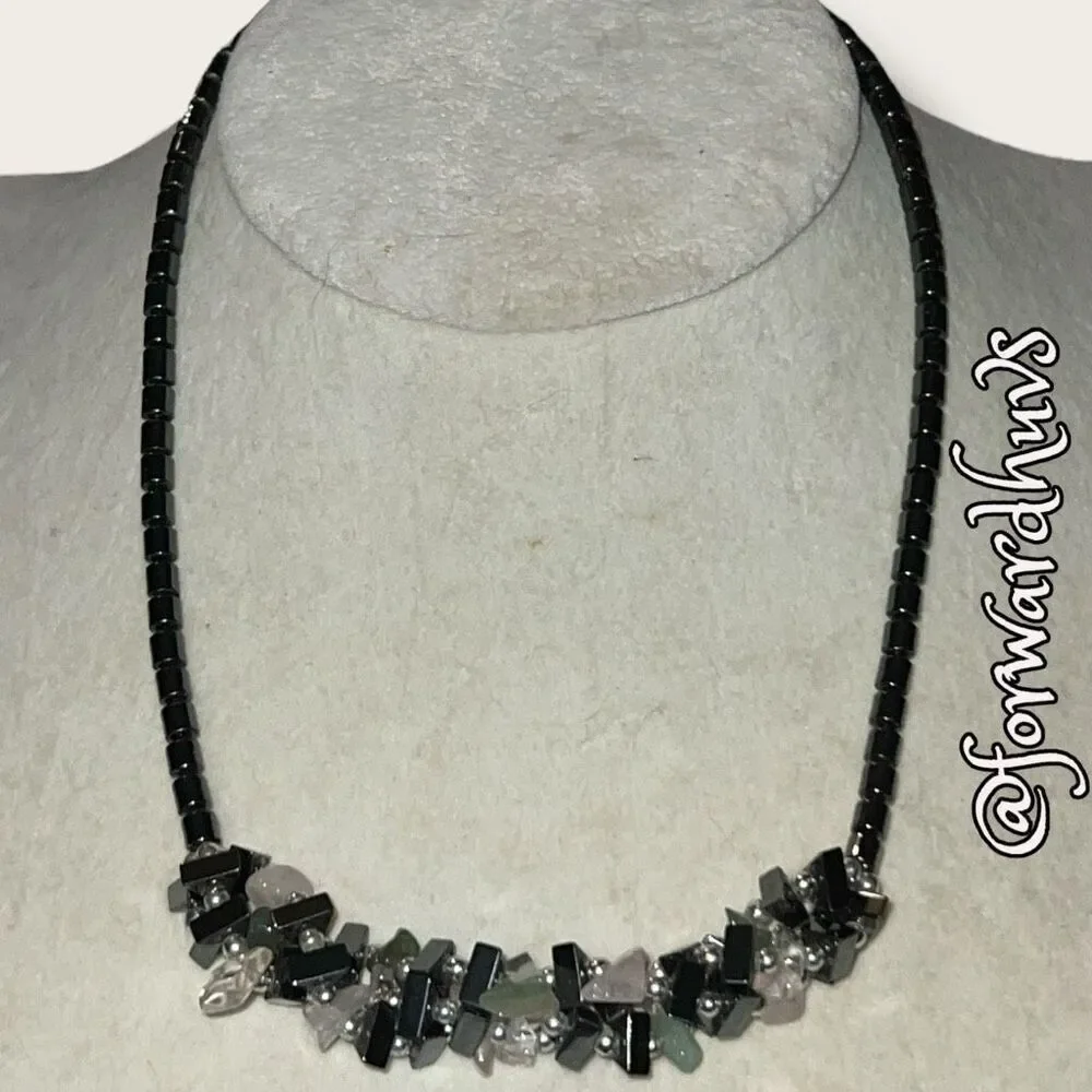 Bundle Sale 3 for $15 | Hematite Chip and Quartz Necklace – 16” with Barrel Clas